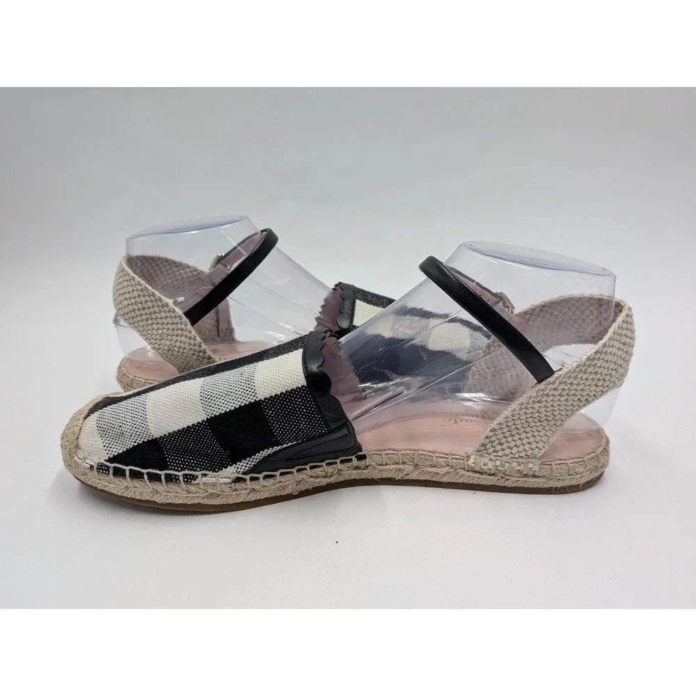 Kate Spade Bonnie Espadrille Sandals Women 10B Black White Gingham Buckle Strap